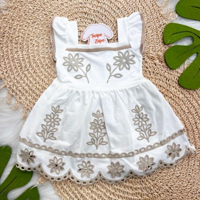Vestido Flores em Lese - Off White
